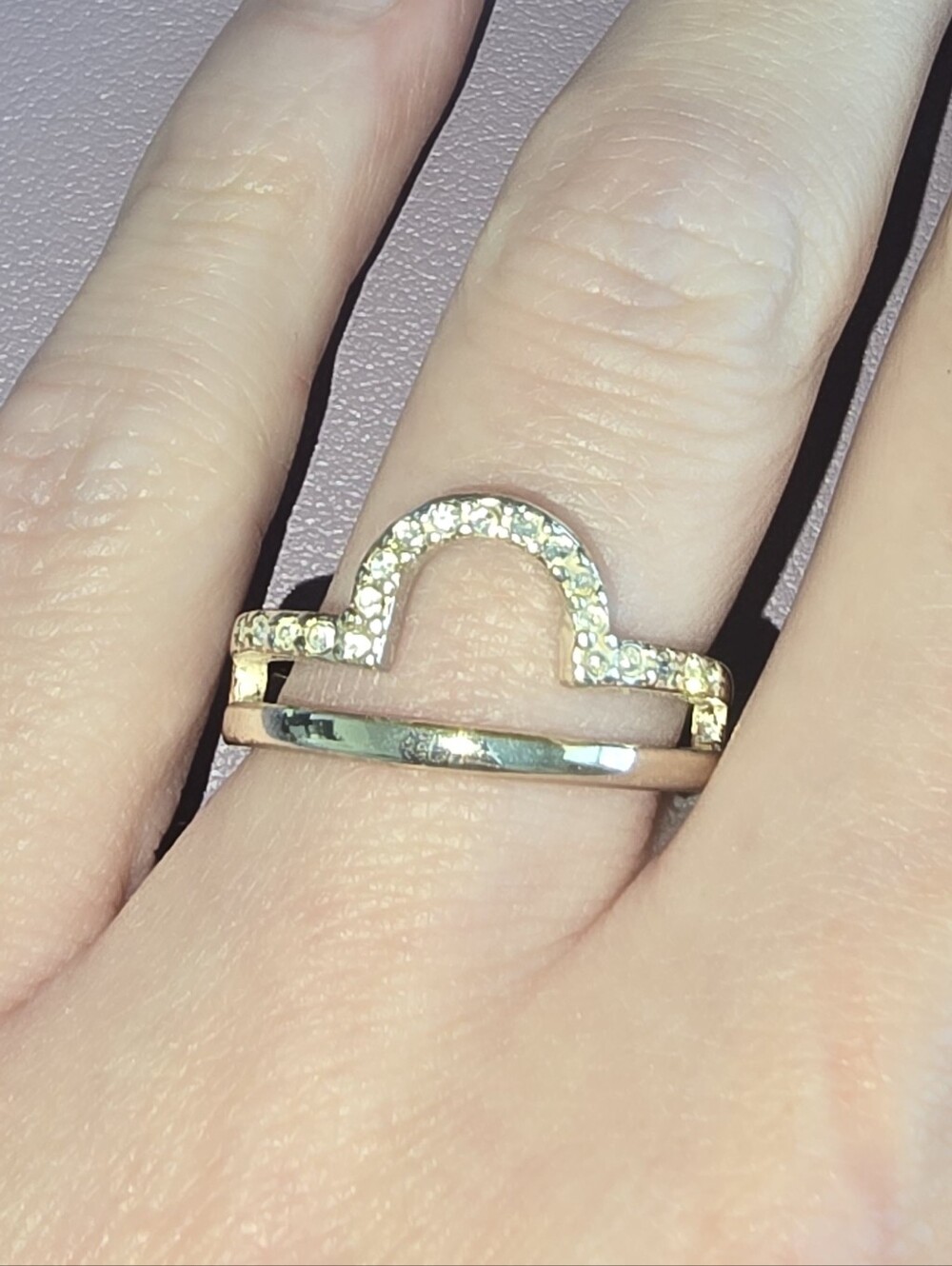 Crystal-Arch Gold Stackable Ring, Size 10, Like New!